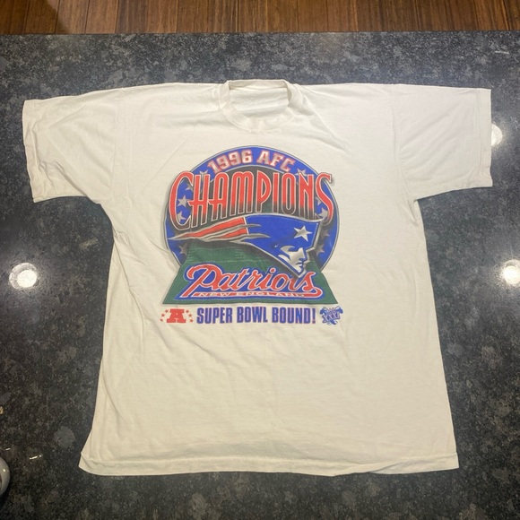 Vintage 1996 Patriots AFC Super Bowl Bound Screen Stars X-Large White T-Shirt - Picture 1 of 9